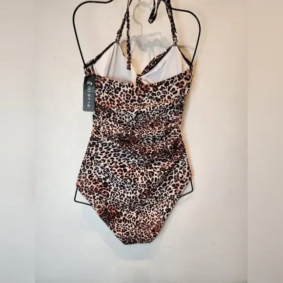 New Cheetah Print One Piece Swimsuit Animal Print Halter Tie 682 Size M - Picture 5 of 9